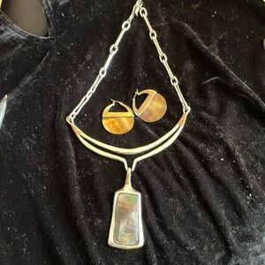 Robert Lee Morris abalone necklace. Earrings are not RLM solo but are abalone
